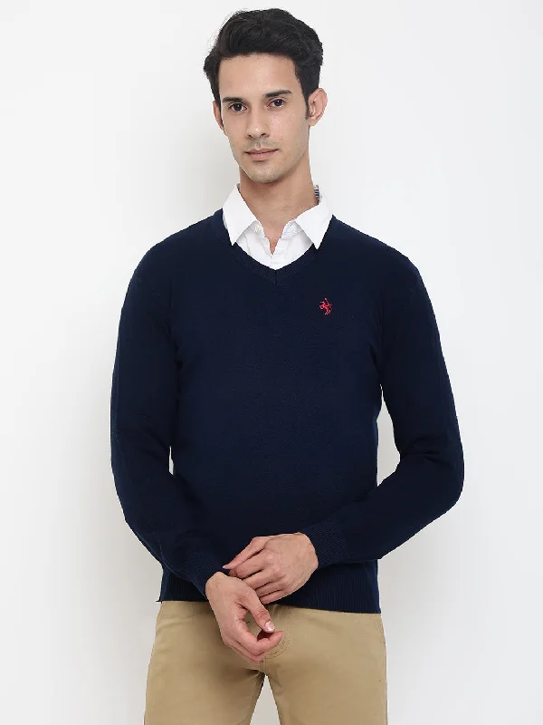 Men Navy Blue Sweater