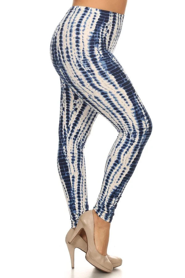 Plus Size Blue Tie Dye Print Leggings