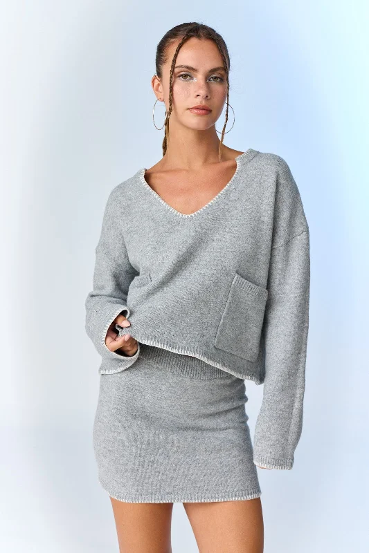 Myra Blanket Stitch Detail Top, Grey