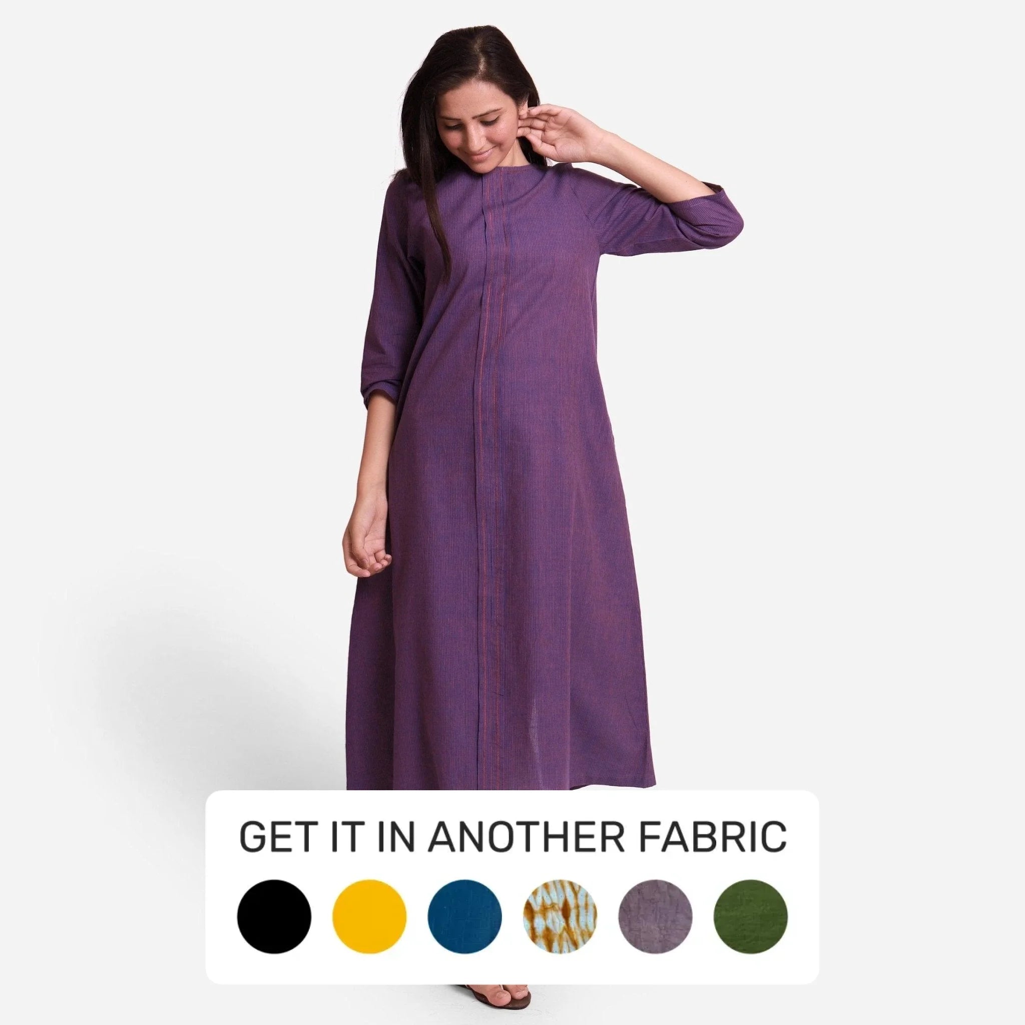 Violet Boat Neck Cotton Mangalgiri Midi Shift Dress