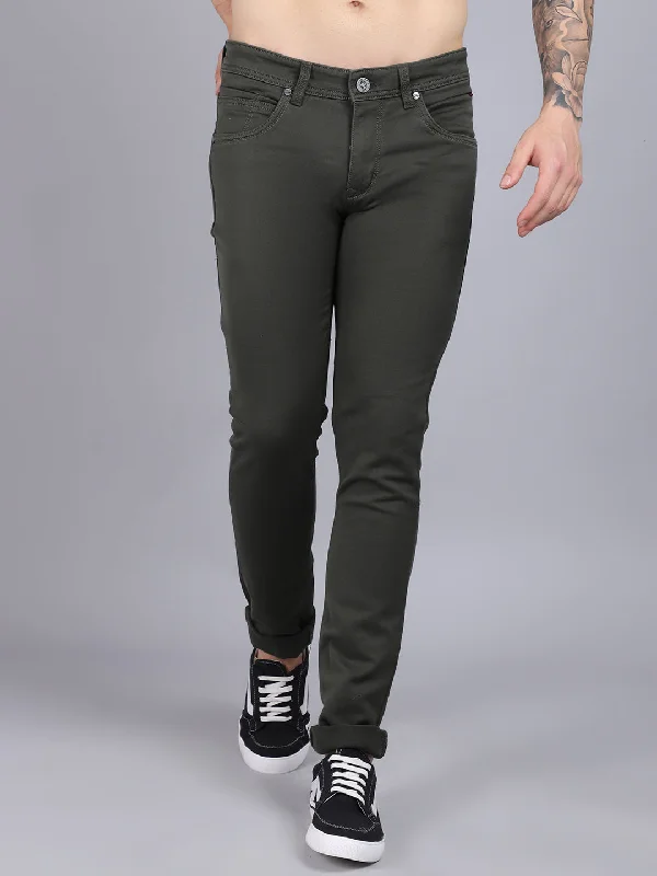 Men's Casual Flat front Olive Green  Trousers