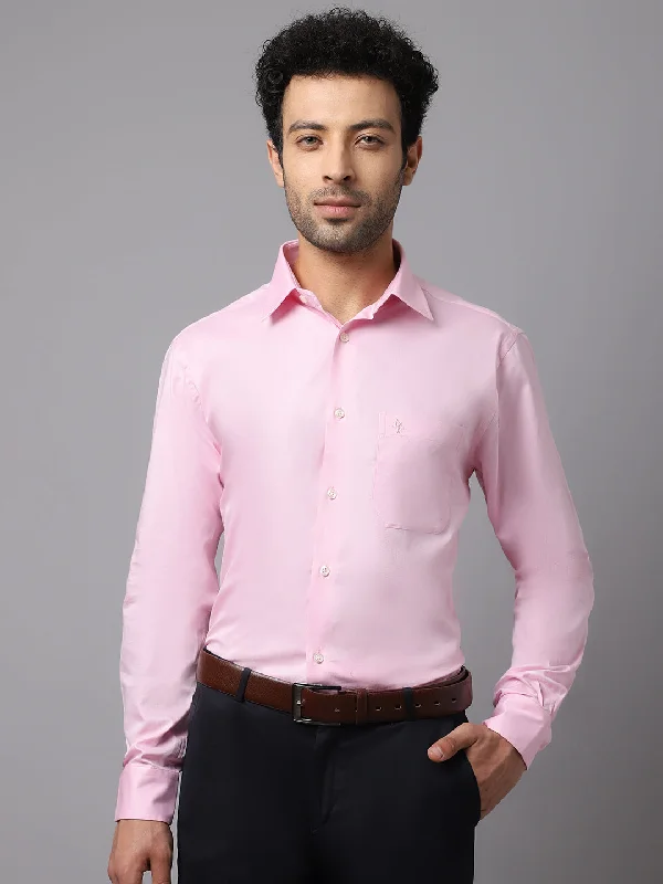 Men's Pink Formal Fil a Fil Plain Full Sleeve Shirt