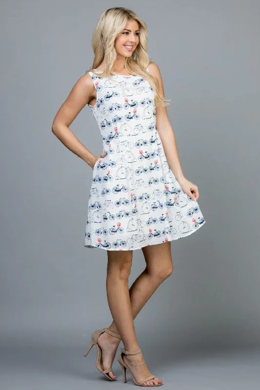 Bicycle Print Dress w/ Pockets