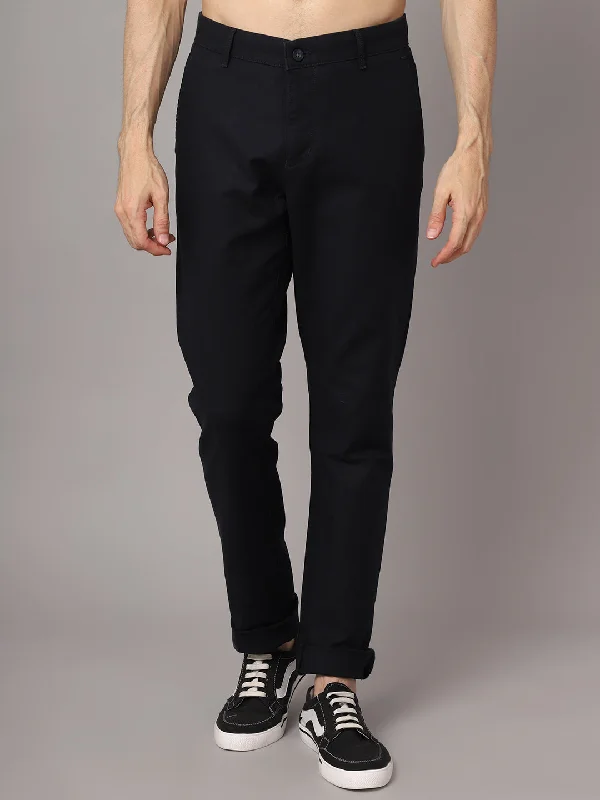 Men's Casual Flat front Navy Blue  Trousers