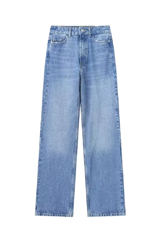 'Cathy' High-Waist Washed Straight Denim Jeans (2 Colors)