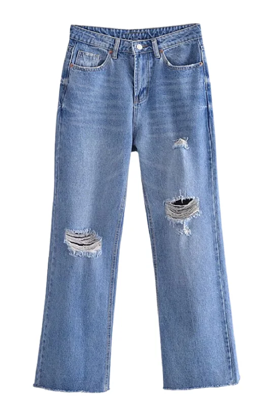 'Felicia' Straight-leg Distressed Denim Jeans