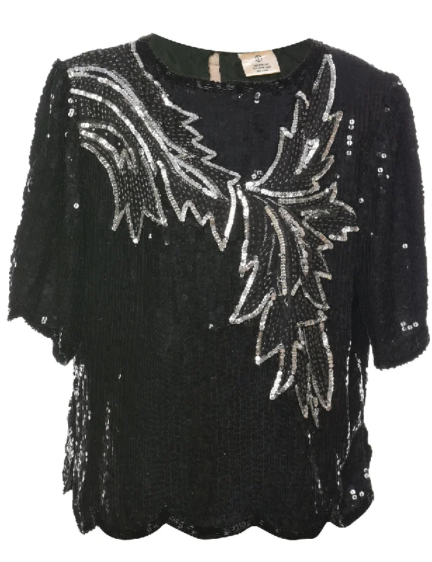 Silk Sequined Evening Top - L