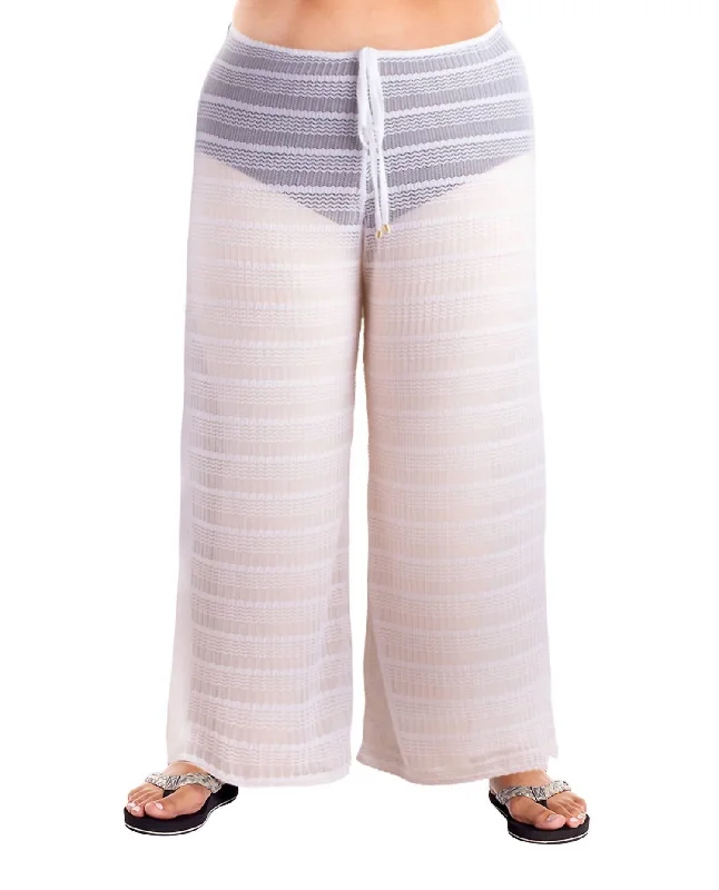 Arrow Chevron Textured Tie Front Pants - Plus In White