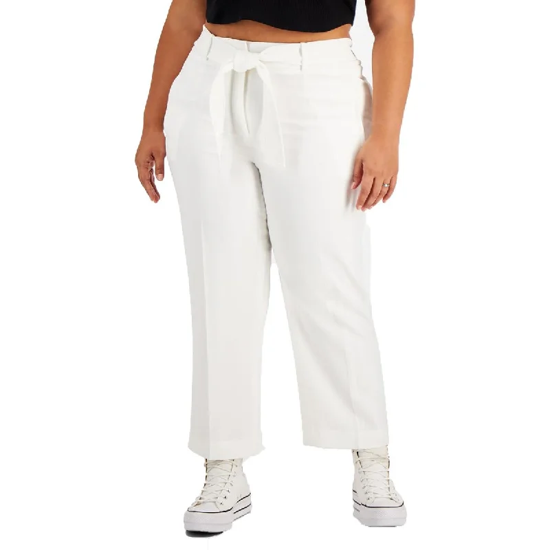 Bar III Womens Plus Mid-Rise Tie-Waist Cropped Pants