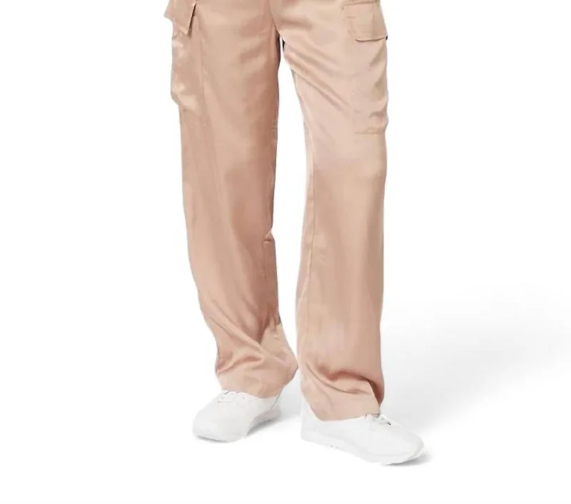 Cargo Sateen Trousers In Gold