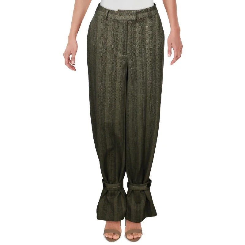 Danielle Bernstein Womens Striped Belt Wide Leg Pants