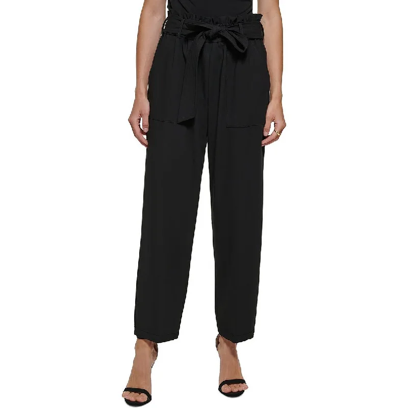 DKNY Womens Petites Belted High Rise Straight Leg Pants