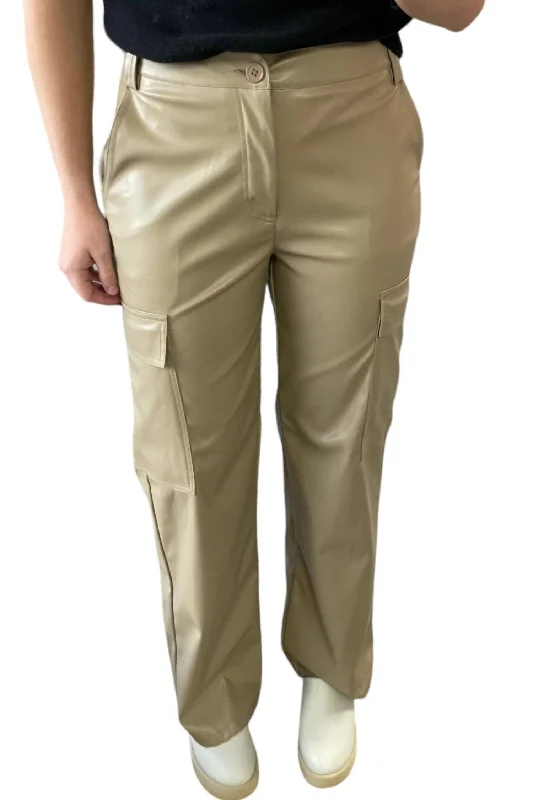 Leather Cargo Pants In Taupe