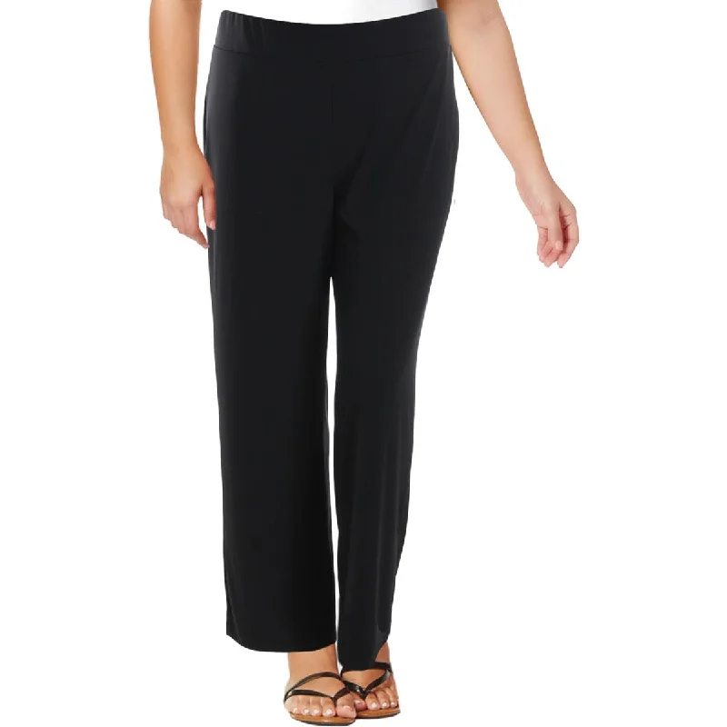 NY Collection Womens Plus Stretch Flat Front Wide Leg Pants