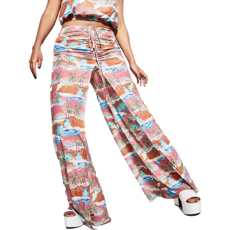 Royalty By Maluma Womens Printed High Rise Wide Leg Pants